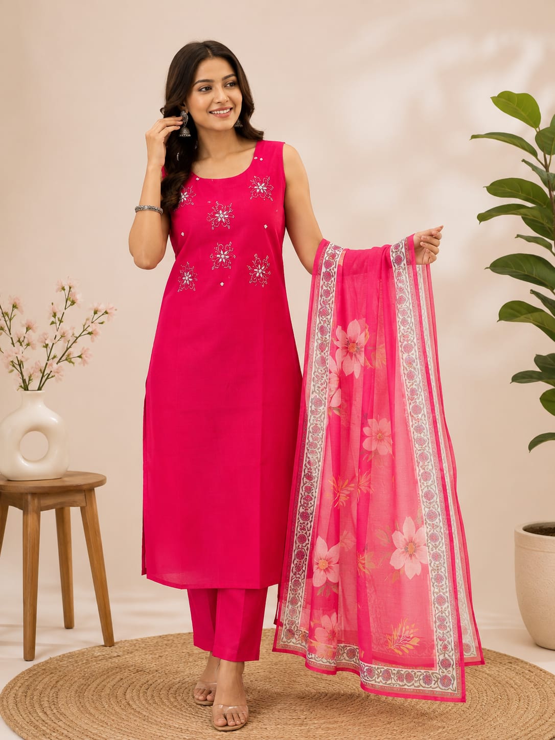 Elegant Blue Floral Anarkali Suit Set with Dupatta