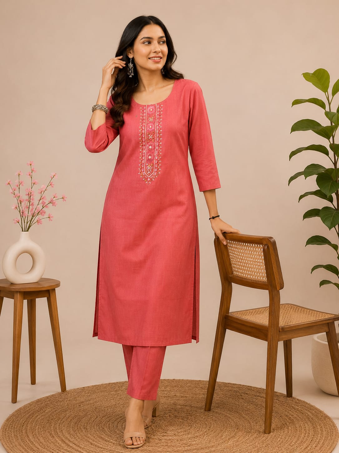 Elegant Black Printed Kurta with White Palazzo Pants Set