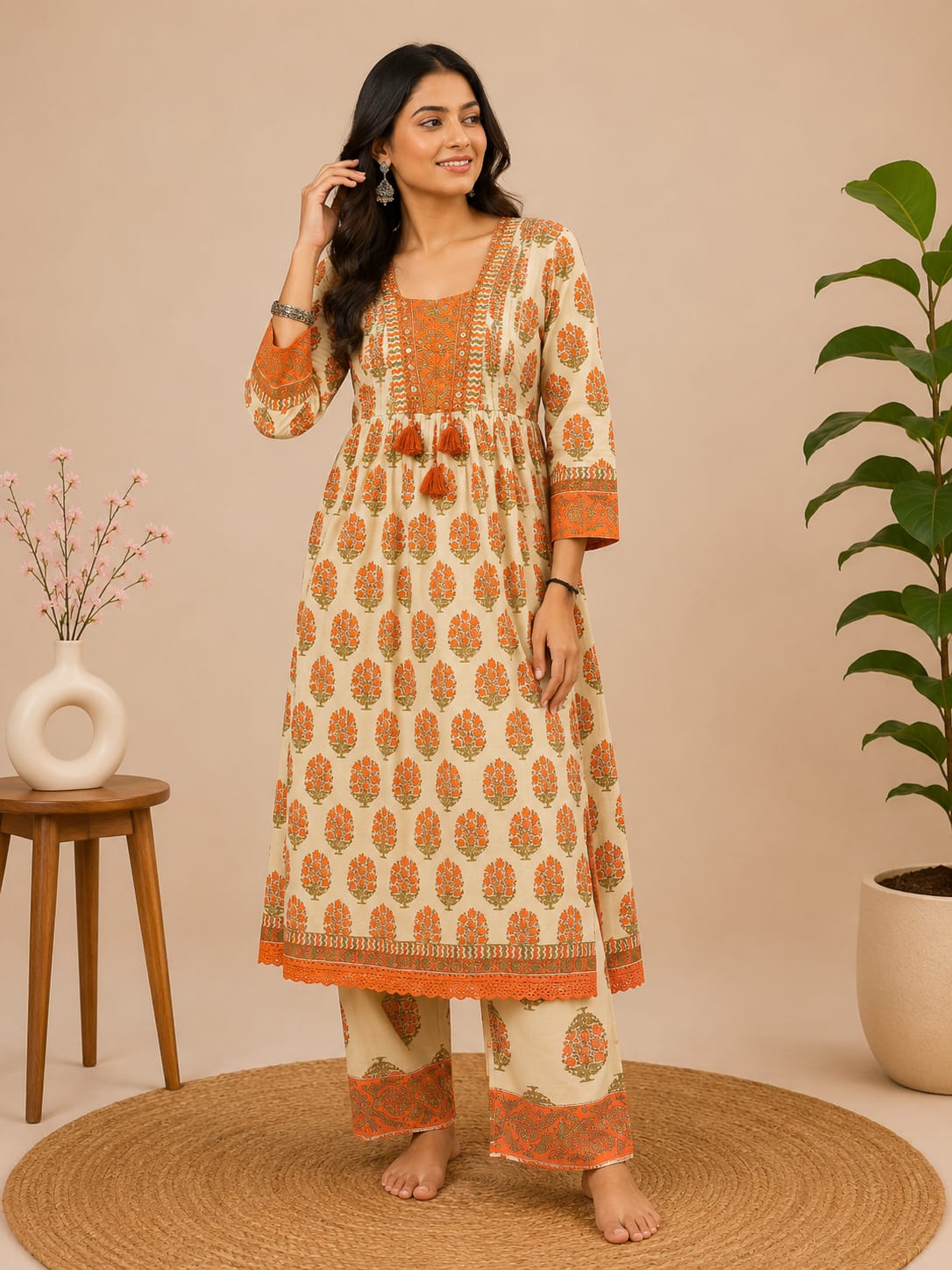 Elegant Chocolate Brown Printed Anarkali Suit with Dupatta